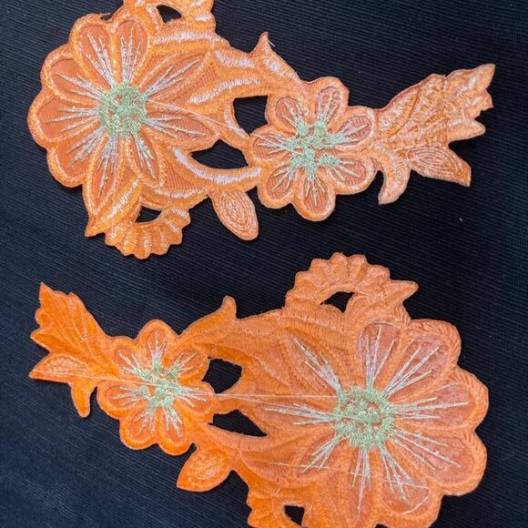 Girls Fabric Iron On Patches For Clothes Orange Patches Embroidery Flower - Picture 7 of 9